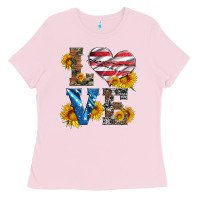 Bubblegum Pink love with sunflowers and usa flag Ladies Tee - Artiststas