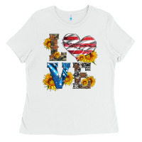 White love with sunflowers and usa flag Ladies Tee - Artiststas