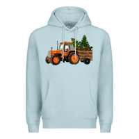Blue Mist Christmas Orange Farm Tractor Premium Hoodie - RanaPortraitStore