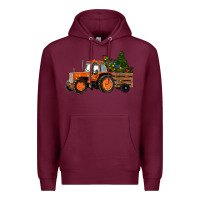 Burgundy Christmas Orange Farm Tractor Premium Hoodie - RanaPortraitStore