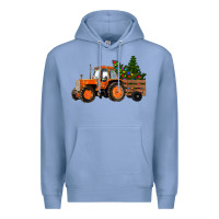 Colony Blue Christmas Orange Farm Tractor Premium Hoodie - RanaPortraitStore
