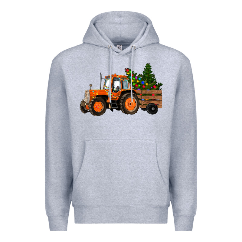 Christmas Orange Farm Tractor Premium Hoodie by RanaPortraitStore | Teevron