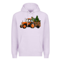 Lilac Christmas Orange Farm Tractor Premium Hoodie - RanaPortraitStore