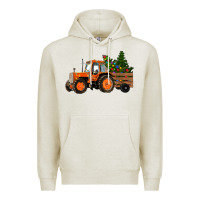 Oatmeal Heather Christmas Orange Farm Tractor Premium Hoodie - RanaPortraitStore