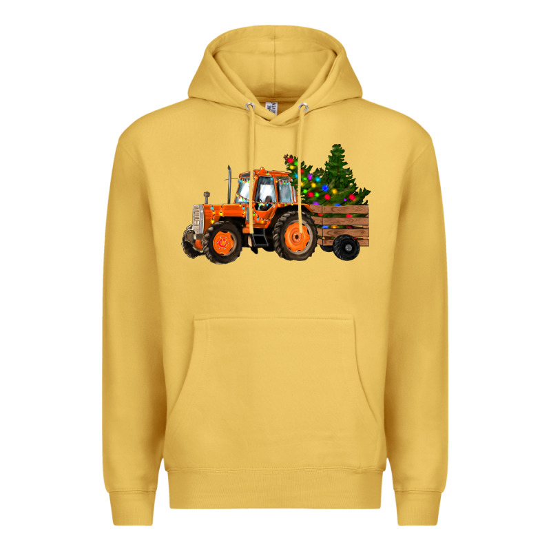 Christmas Orange Farm Tractor Premium Hoodie by RanaPortraitStore | Teevron