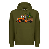 Army Green Christmas Orange Farm Tractor Premium Hoodie - RanaPortraitStore