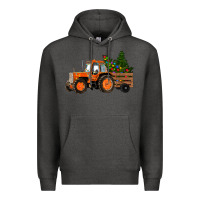 Charcoal Heather Christmas Orange Farm Tractor Premium Hoodie - RanaPortraitStore