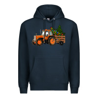 Navy Christmas Orange Farm Tractor Premium Hoodie - RanaPortraitStore