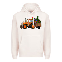 Pale Pink Christmas Orange Farm Tractor Premium Hoodie - RanaPortraitStore