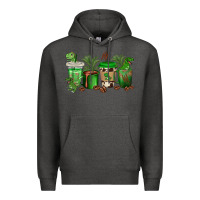 Charcoal Heather t  rex coffee cups Premium Hoodie - texasbilliewilder