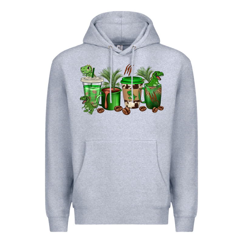 T  Rex Coffee Cups Premium Hoodie by texasbilliewilder | Teevron