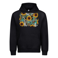 Foreset Green western sunflowers turquoise cowhide background Urban Hoodie - RanaPortraitStore