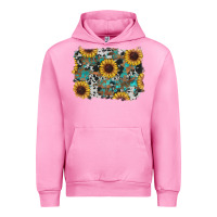 Fuchsia Pink western sunflowers turquoise cowhide background Urban Hoodie - RanaPortraitStore