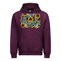 Mauve Wine western sunflowers turquoise cowhide background Urban Hoodie - RanaPortraitStore