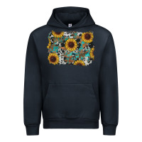 Navy western sunflowers turquoise cowhide background Urban Hoodie - RanaPortraitStore