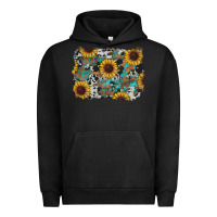 Pigment Black western sunflowers turquoise cowhide background Urban Hoodie - RanaPortraitStore