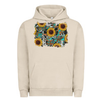 Pigment French Oak western sunflowers turquoise cowhide background Urban Hoodie - RanaPortraitStore