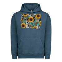 Pigment Midnight Navy western sunflowers turquoise cowhide background Urban Hoodie - RanaPortraitStore