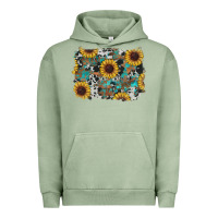 Pigment Oil Green western sunflowers turquoise cowhide background Urban Hoodie - RanaPortraitStore