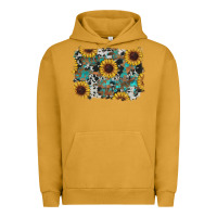 Pigment Peanut Butter western sunflowers turquoise cowhide background Urban Hoodie - RanaPortraitStore