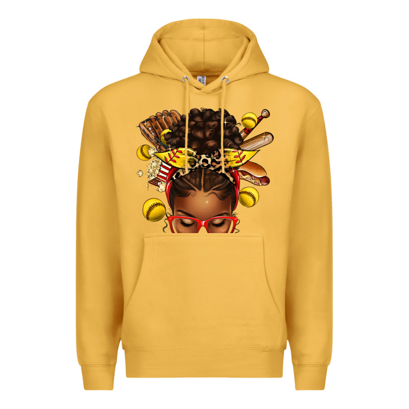 Softball Afro Messy Bun Premium Hoodie by texasbilliewilder | Teevron