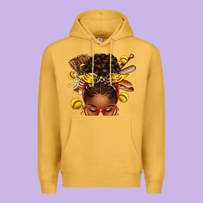 Premium Hoodie softball afro messy bun