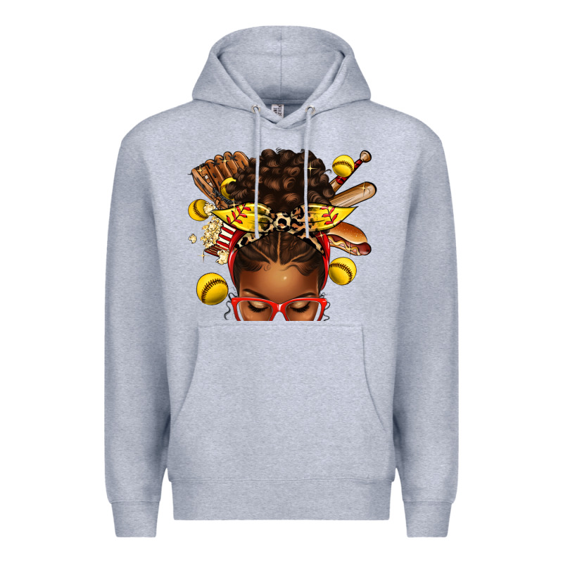 Softball Afro Messy Bun Premium Hoodie by texasbilliewilder | Teevron