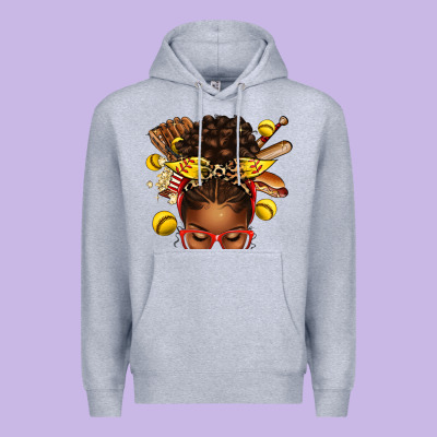 Premium Hoodie softball afro messy bun