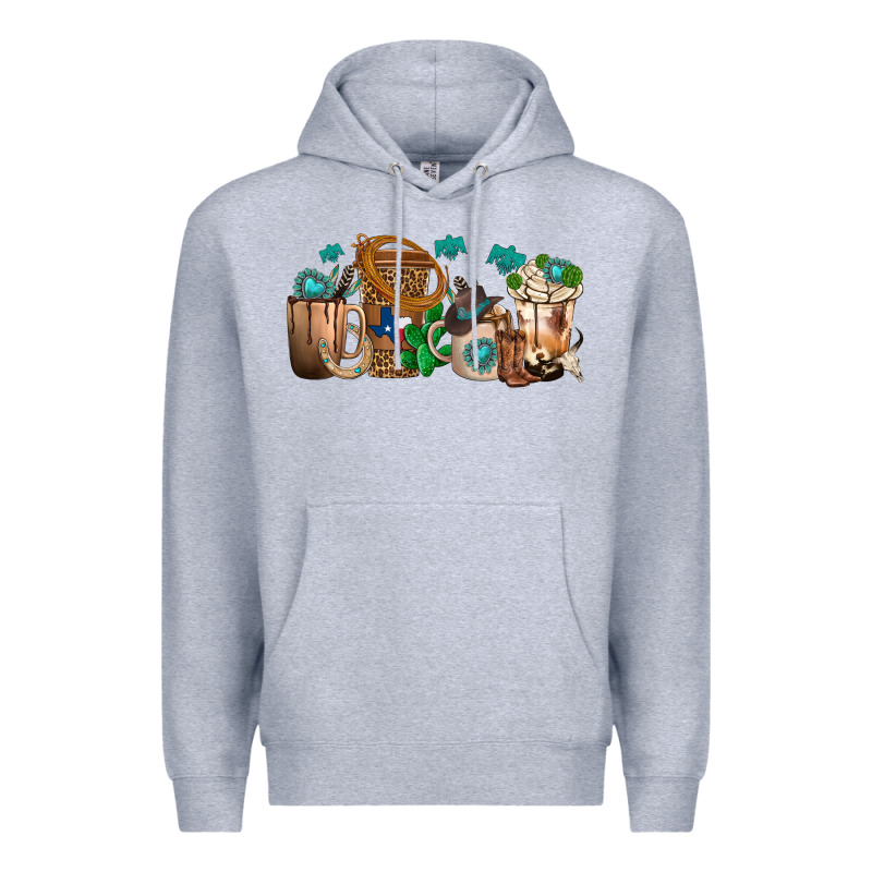 Western Coffee Cups Premium Hoodie by texasbilliewilder | Teevron