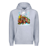 Heather Grey christmas santa and friends train Premium Hoodie - Zillion Design Studio