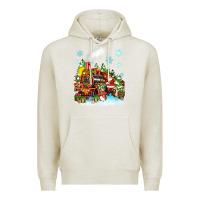 Oatmeal Heather christmas santa and friends train Premium Hoodie - Zillion Design Studio