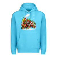 Ocean Blue christmas santa and friends train Premium Hoodie - Zillion Design Studio