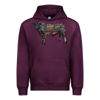 Mauve Wine black angus bull with western patterns Urban Hoodie - RanaPortraitStore
