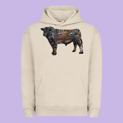 Urban Hoodie black angus bull with western patterns