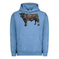 Pigment Pebble Blue black angus bull with western patterns Urban Hoodie - RanaPortraitStore