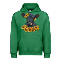 Emerald black angus calf with sunflowers Urban Hoodie - RanaPortraitStore