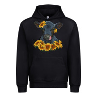 Foreset Green black angus calf with sunflowers Urban Hoodie - RanaPortraitStore
