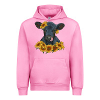 Black Angus Calf With Sunflowers Urban Hoodie | Teevron