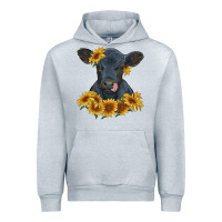 Heather Grey black angus calf with sunflowers Urban Hoodie - RanaPortraitStore