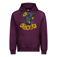 Mauve Wine black angus calf with sunflowers Urban Hoodie - RanaPortraitStore