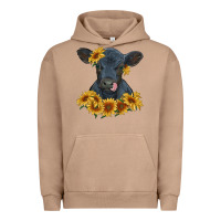 Pigment Burro black angus calf with sunflowers Urban Hoodie - RanaPortraitStore