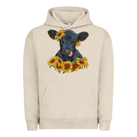 Pigment French Oak black angus calf with sunflowers Urban Hoodie - RanaPortraitStore