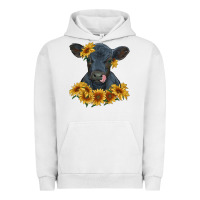 Pigment Lunar Rock black angus calf with sunflowers Urban Hoodie - RanaPortraitStore