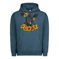 Pigment Midnight Navy black angus calf with sunflowers Urban Hoodie - RanaPortraitStore