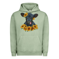 Pigment Oil Green black angus calf with sunflowers Urban Hoodie - RanaPortraitStore
