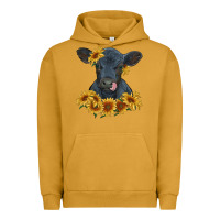 Pigment Peanut Butter black angus calf with sunflowers Urban Hoodie - RanaPortraitStore