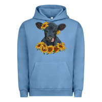Pigment Pebble Blue black angus calf with sunflowers Urban Hoodie - RanaPortraitStore