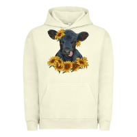 Pigment Pistachio black angus calf with sunflowers Urban Hoodie - RanaPortraitStore