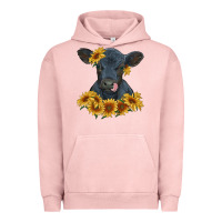 Pigment Salmon black angus calf with sunflowers Urban Hoodie - RanaPortraitStore