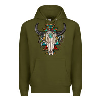 Army Green western aztec bull skull with gemstone Premium Hoodie - texasbilliewilder